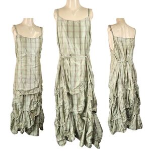 Krista Larson | Wearable Art | Green Plaid Tunnel Slip Dress in Silk